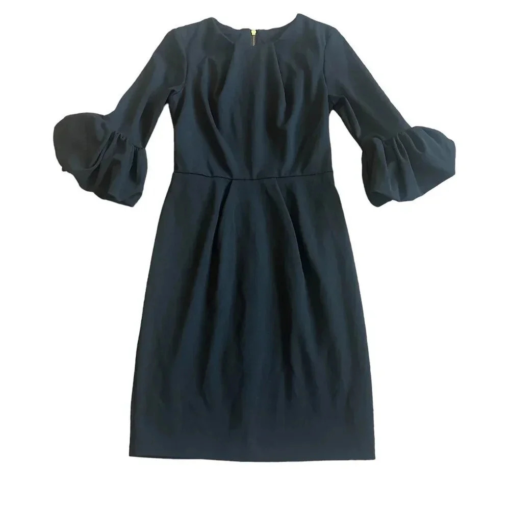 Avery G Black Dress Puff Bell Sleeves Cocktail Party Back Zip Size 8 Women's